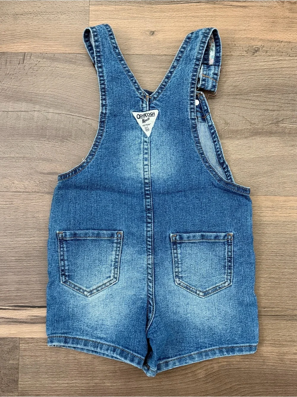 OshKosh B'gosh Toddler Denim Shortalls - Floral Print Ruffle Pocket - Size 3T